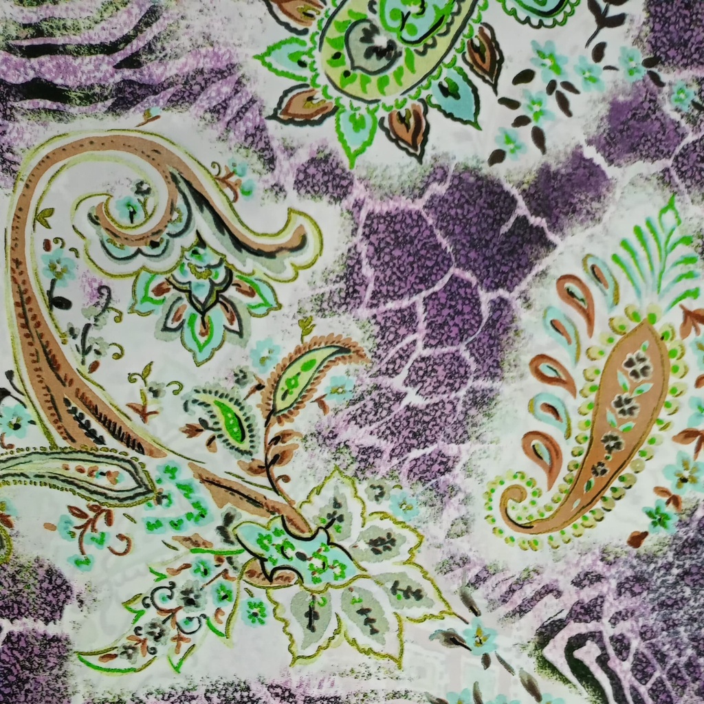 Voilet Base Brown Paisley Print On Habutai Satin S24 HSPS42