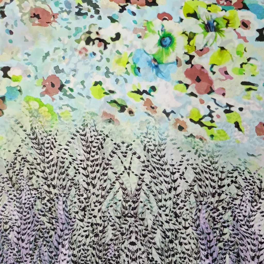 Sky Base Border Floral Print On Habutai Satin S24 HSPS58