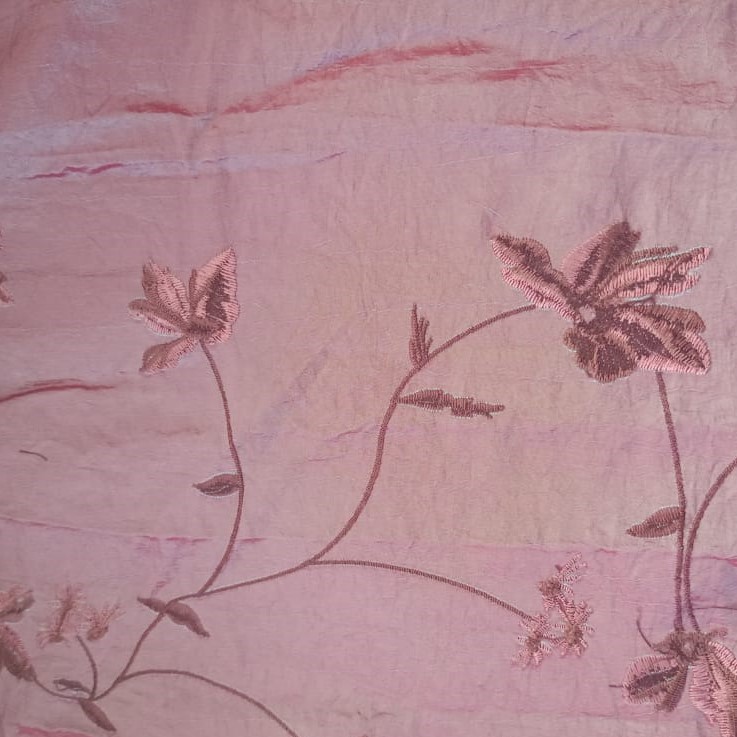 Pink Base Flower Prints On Embroidered Taffeta ETPS05