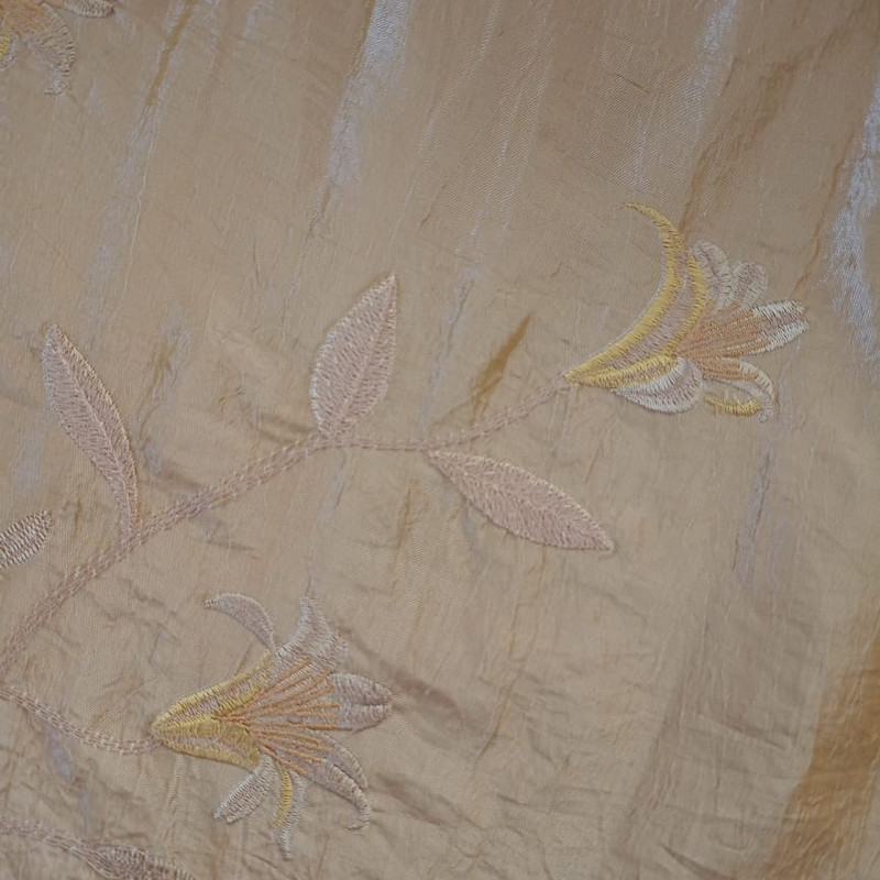 Tan Floral Prints On Embroidered Taffeta ETPS08