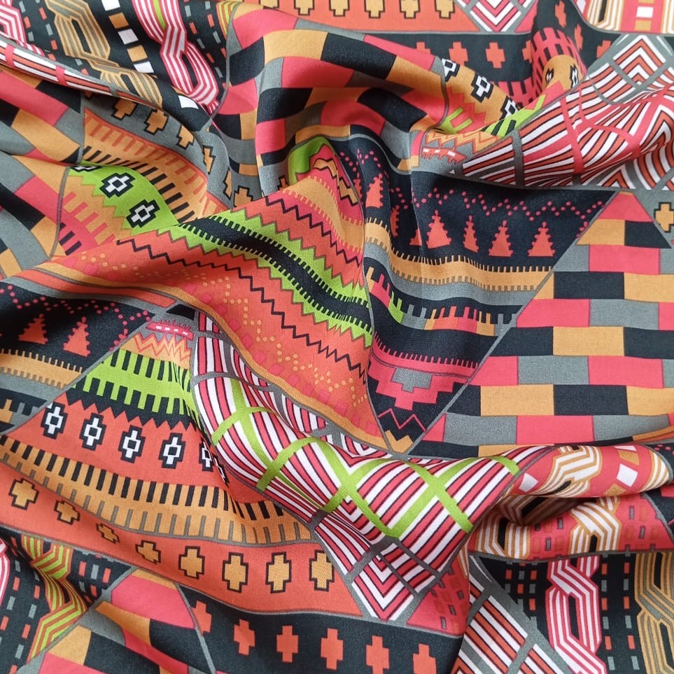 Red Marble Print On Korean Satin S24 KSPS127