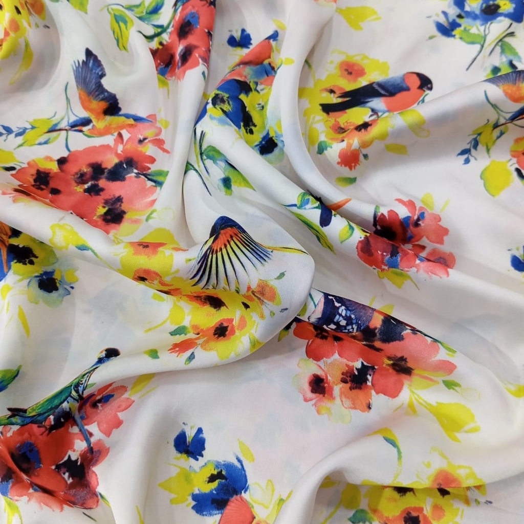 Multi Colour Flower Print On Habutai Satin S24 HSPS91