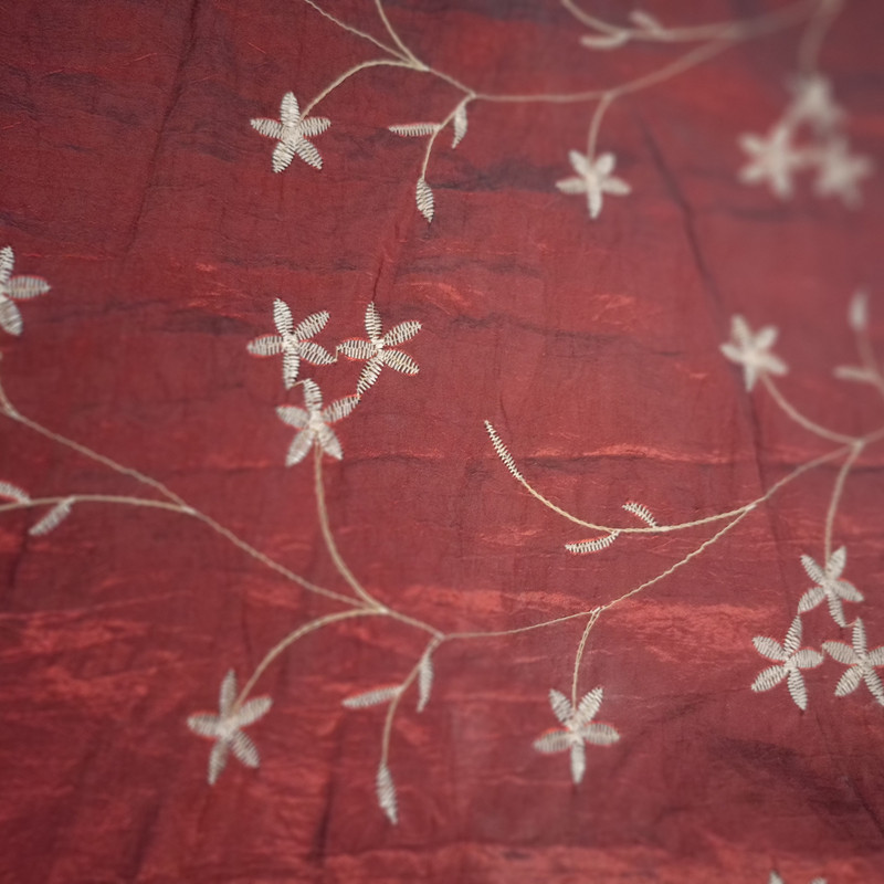 Red Base Tiger Lily Prints On Embroidered Taffeta ETPS18