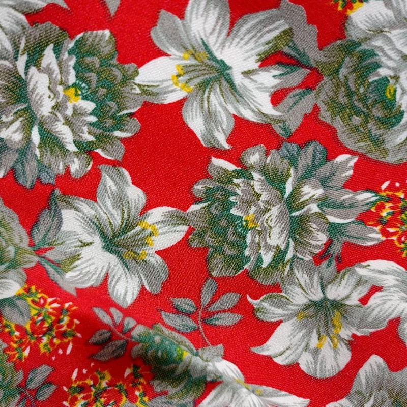 Red Base Flower Print On MTL 01