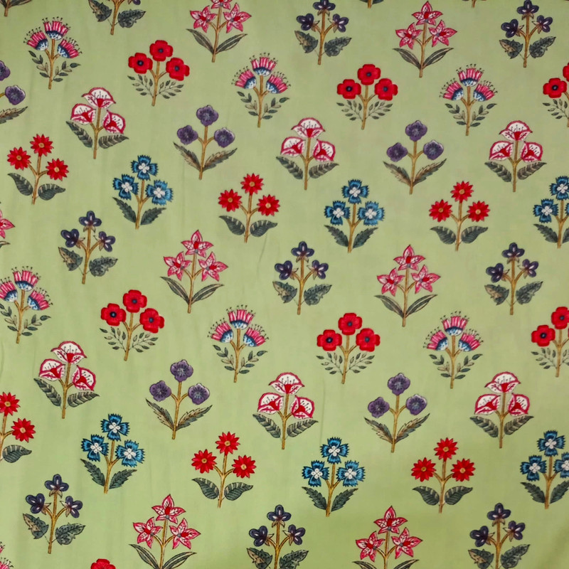 Green Base Flowers Print On Parsi Boski S24 PBPS36