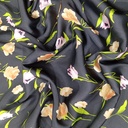 Black Base Flower Print On Habutai Satin S24 HSPS72