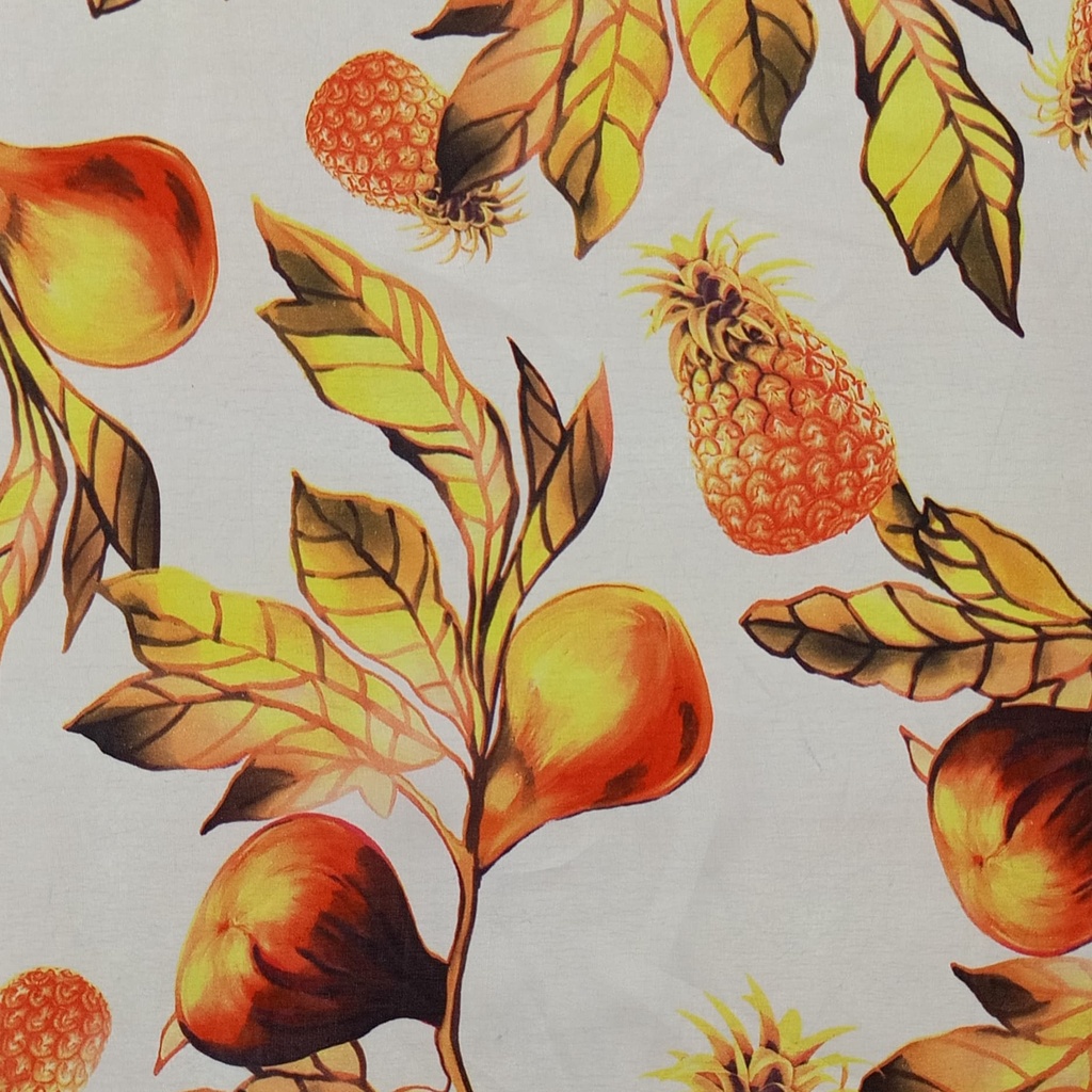 White Base Pineapple Print On Habutai Satin S24 HSPS93