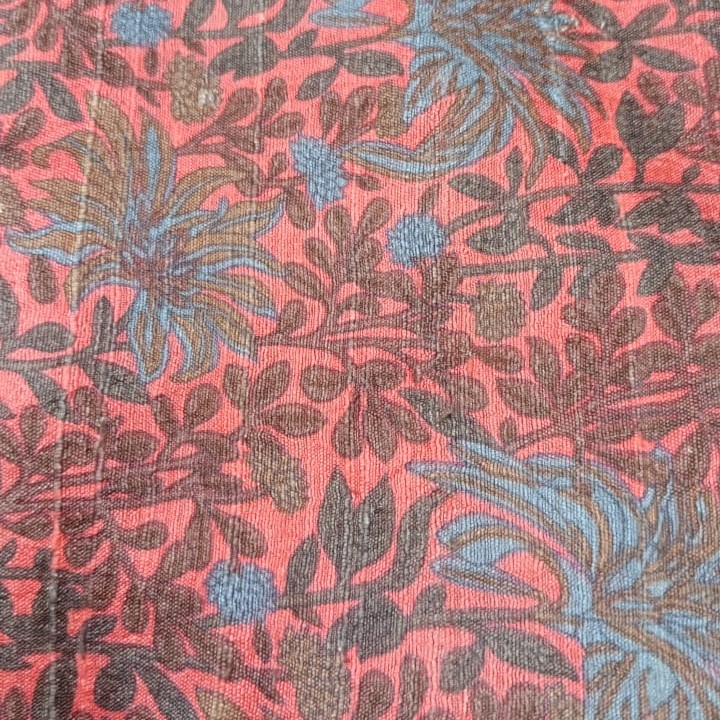 Coral Base Graden Print On Dupion Silk