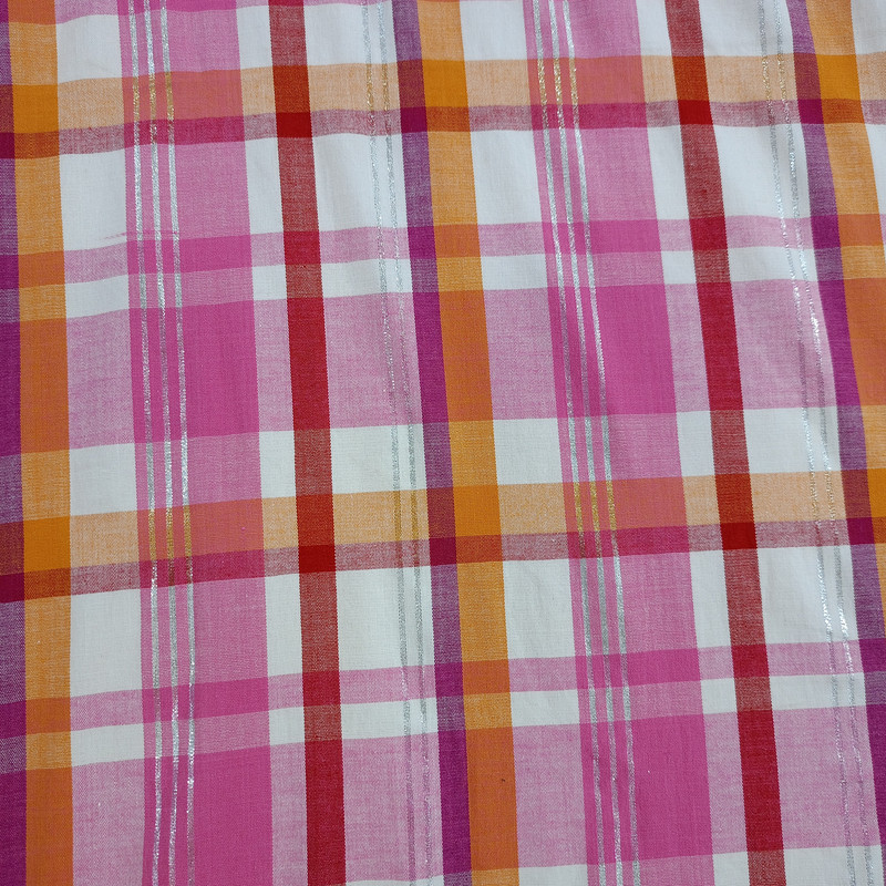 Cotton Lurex Pink & Orange &White Check Y/D Fabrics CLYD03