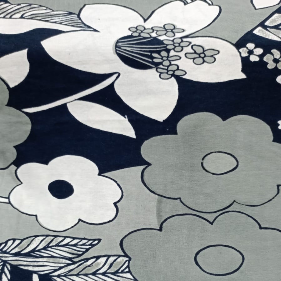 Black Base Flower Print On Cotton Knitted CKPS03