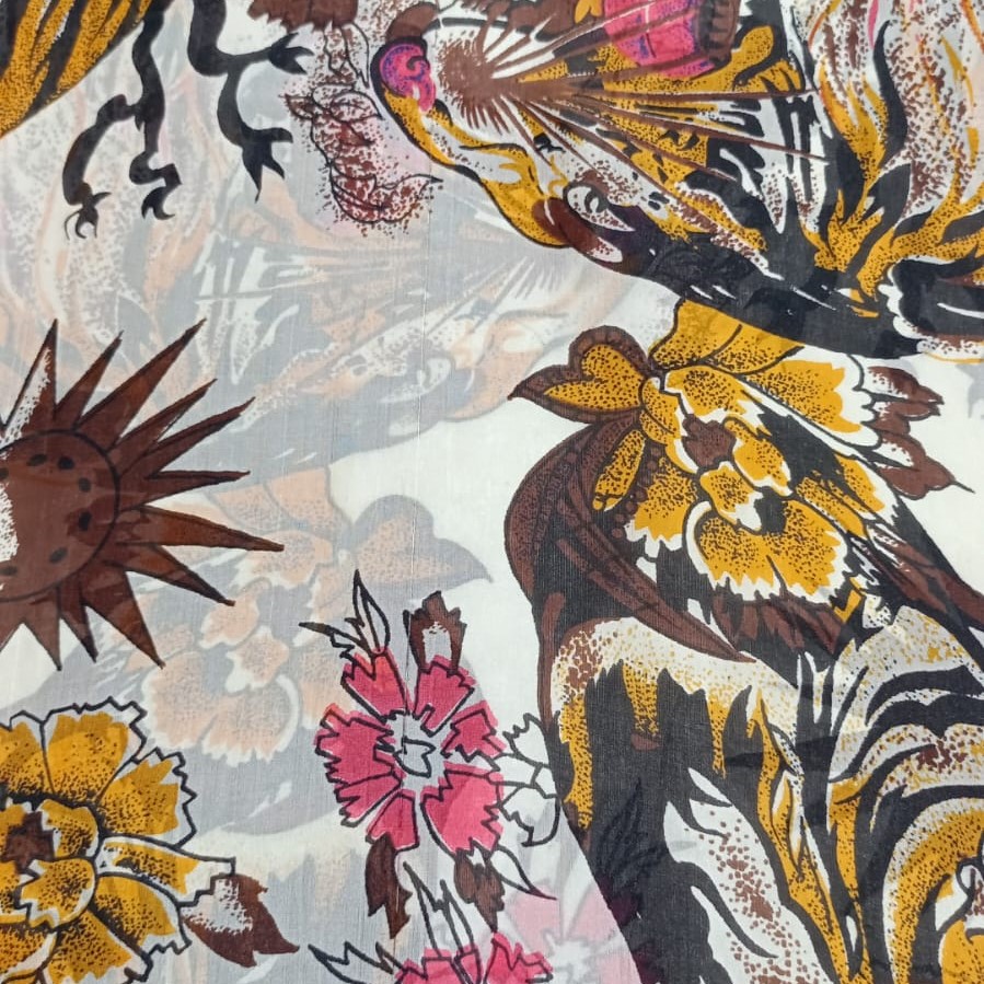 White Base Garden Print On Silk Habutai 44 Inch SHPS03