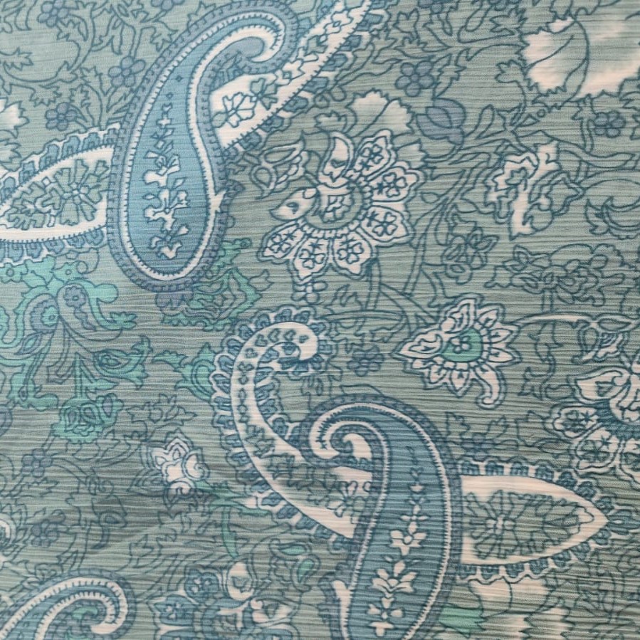 Sky Blue Paisley Print On Poly Chiffon PCPS03