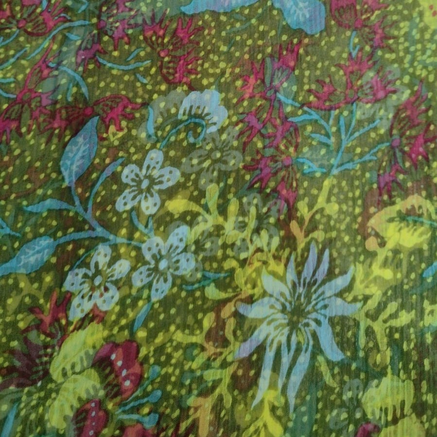 Green Base Garden Print On Poly Chiffon PCPS07