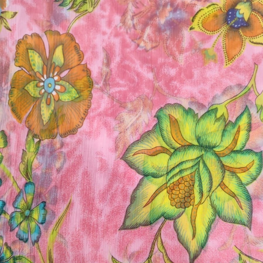 Big Flower Garden Print On Poly Chiffon PCPS10