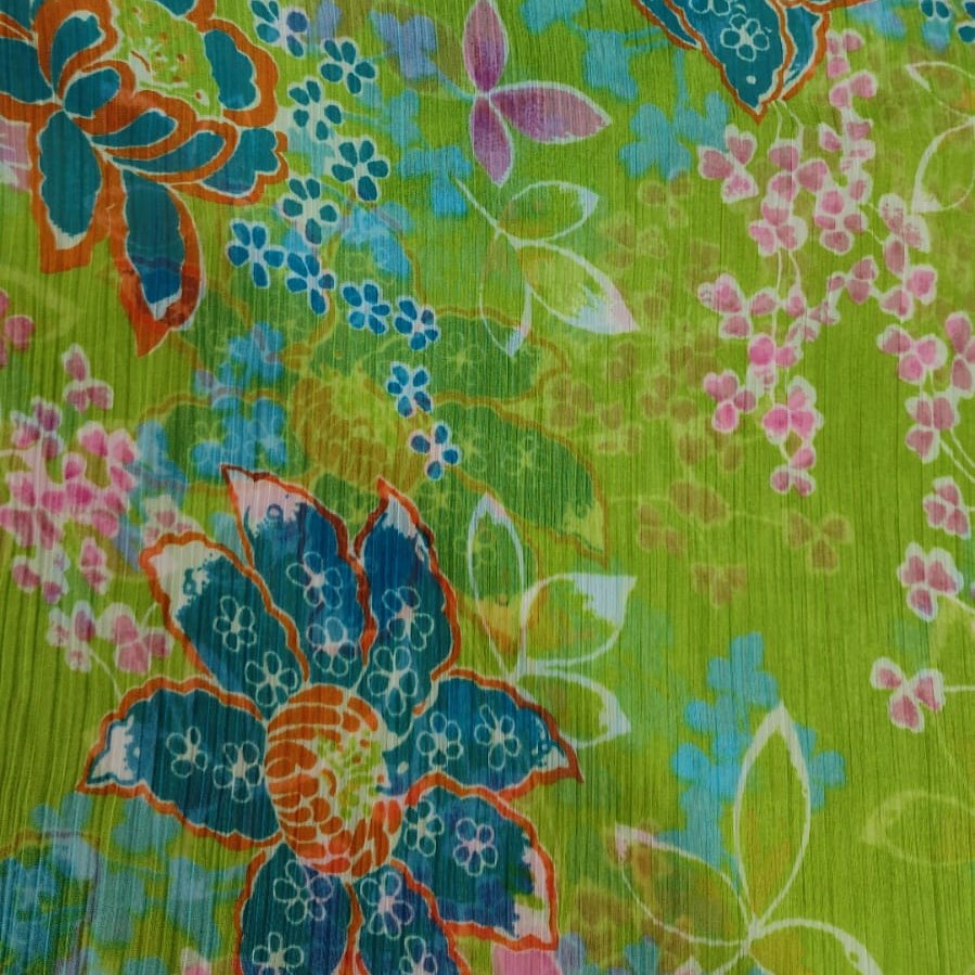Green Base Garden Print On Poly Chiffon PCPS15