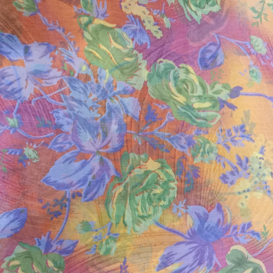 Green Roses Print On Poly Chiffon PCPS25