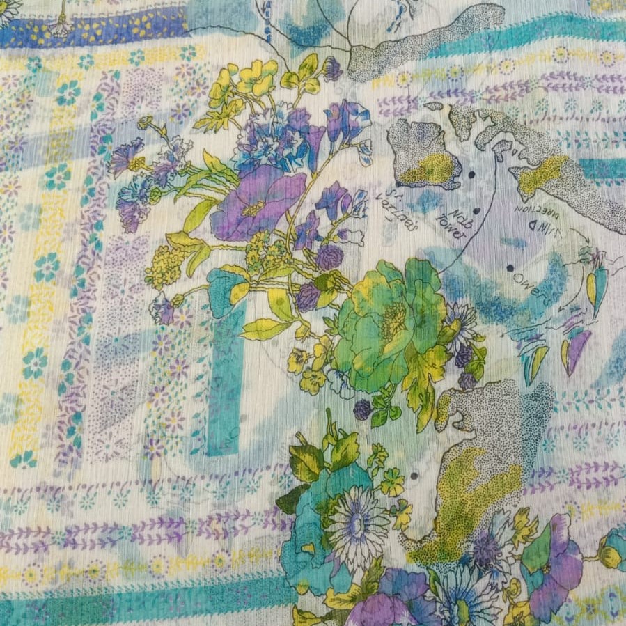 Floral Pannel Print On Poly Chiffon PCPS28