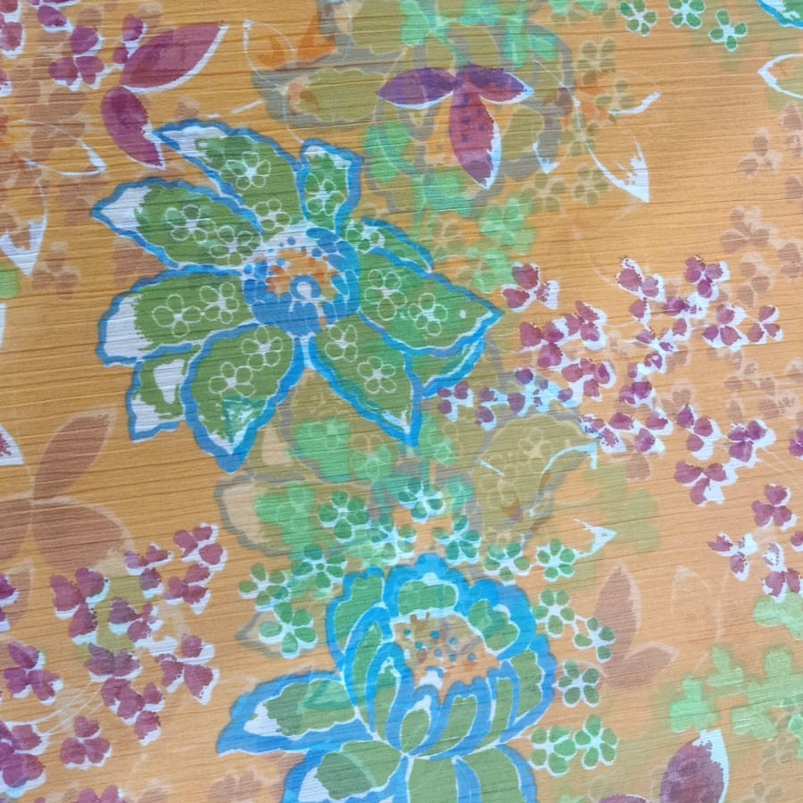 Orange Base Flowers Print On Poly Chiffon PCPS43