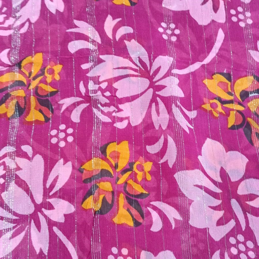 Pink Base Flower Print On Poly Georgette Lurex PGLS04