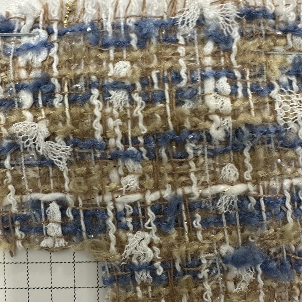 Beige Blue Boucle Tweed