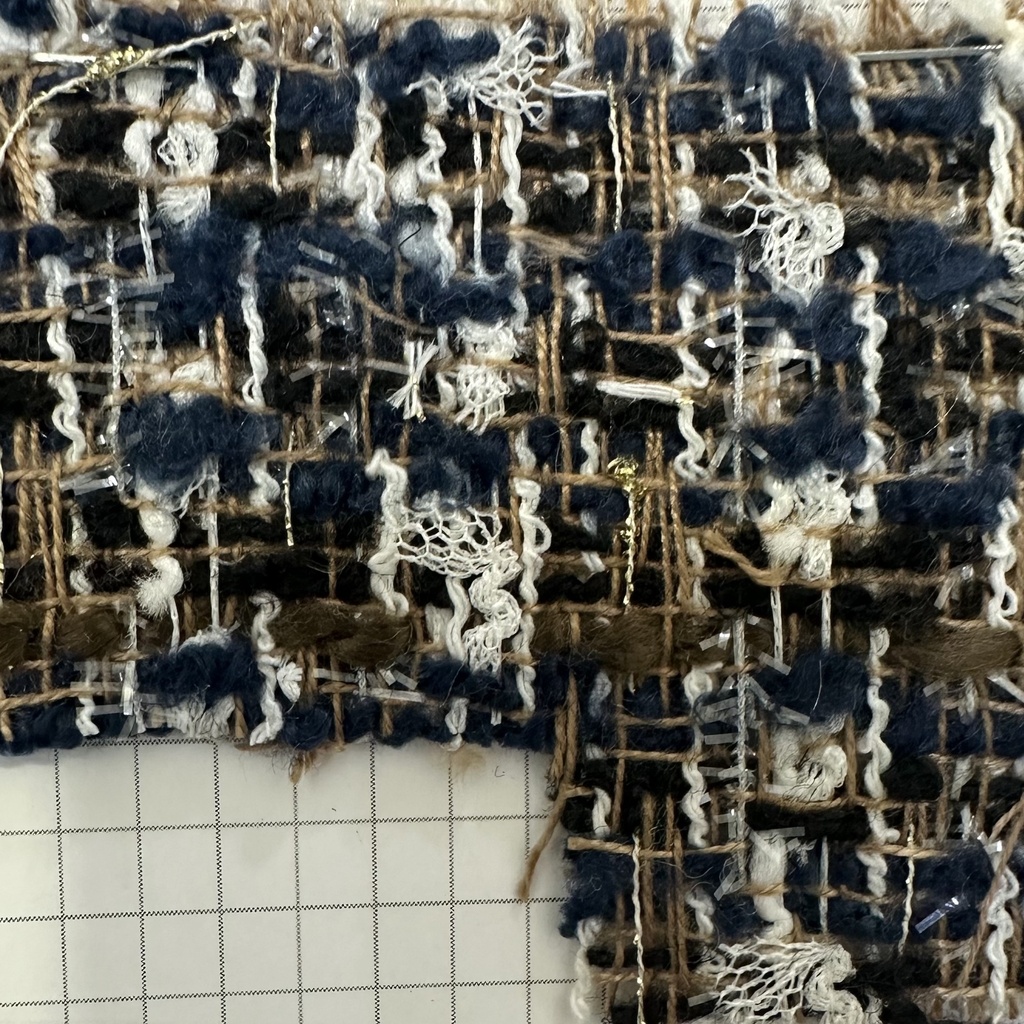 Navy White Beige Boucle Tweed