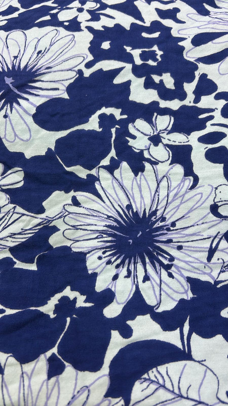 Blue Abstract Flower Cotton Hosiery Print Fabric (SS25) SFDS71