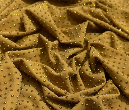 Gold On Mustard Rhinestone Fabric