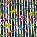 Flowered Black and White Stripes Print On Korean Satin S3-KSPS40