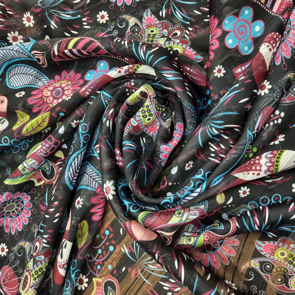 Persian Art Print on Chiffon Lurex Fabric