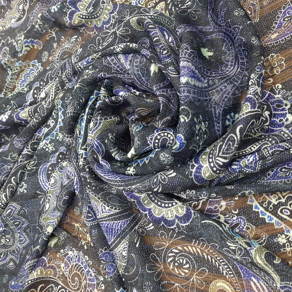Victorian Crystal Heena Print on Chiffon Lurex