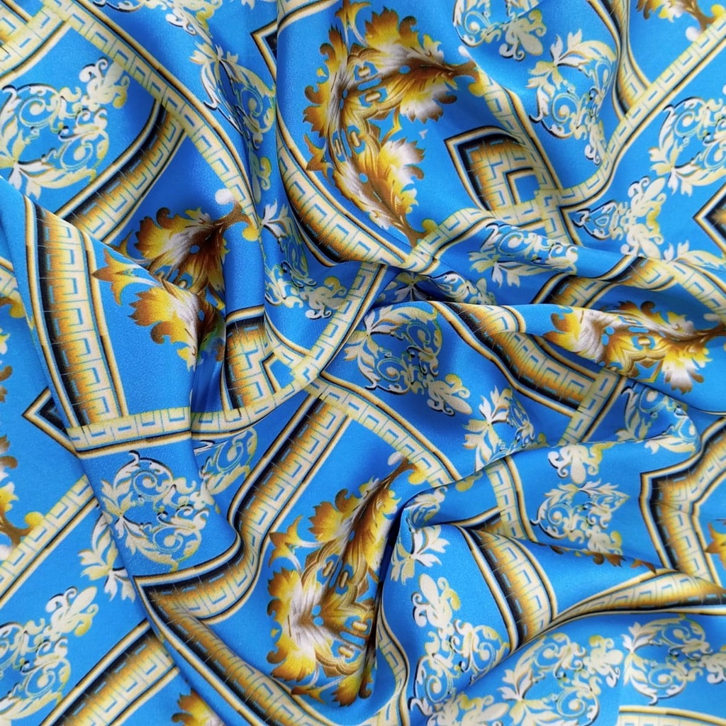 Sky Blue Base Chevron Print On Korean Satin S23 KSPS103