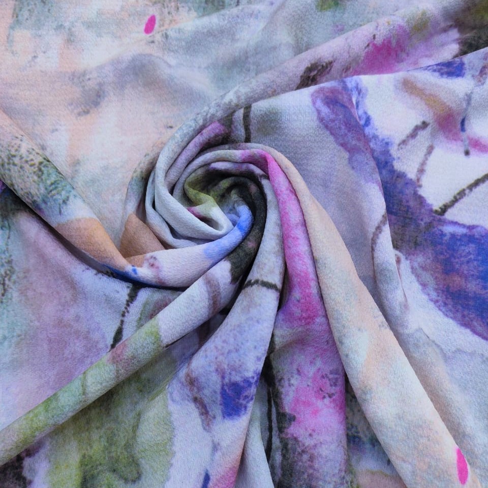 Waterbrush Effect (Purple) Print On Snake Crepe S23-SCPS16