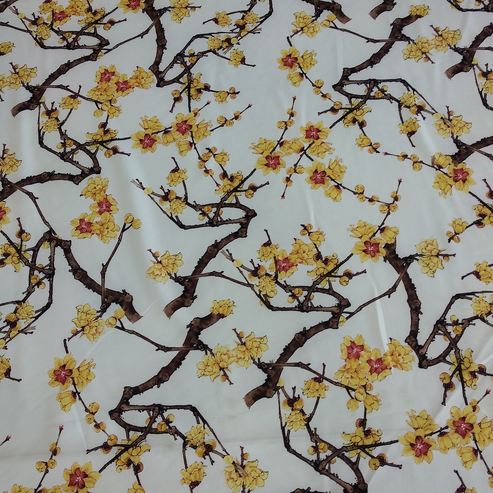 Cherry Blossom (Yellow) Print On Banana Crepe S23-BCPS9