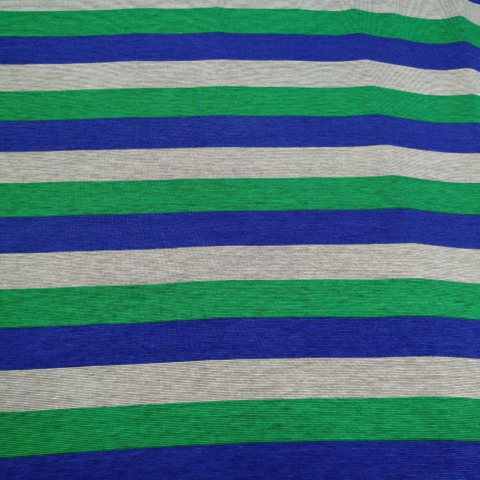 Stripes(Blue & Green) Print On Viscose Knitted  S24 VKPS11