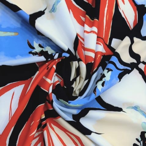 Bloomingdales (Red And Blue) Print On Banana Crepe S23 BCPS5