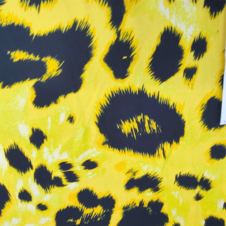 Yellow Leopard Print On Korean Satin S23-KSPS119