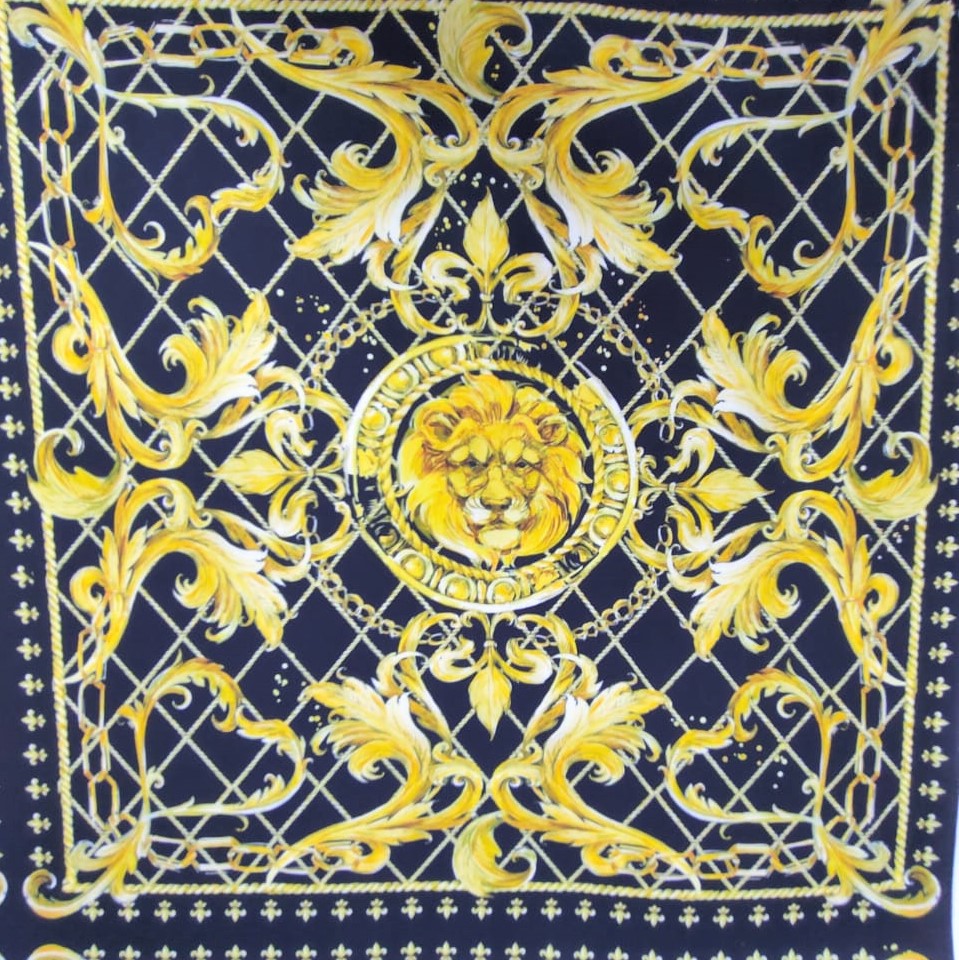 Golden Lion Royal Print On Silk Satin Royal
