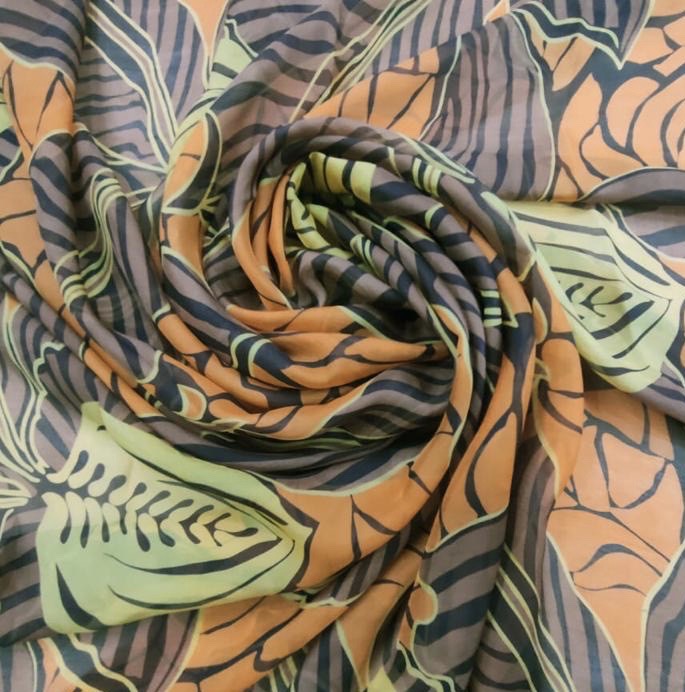 Camouflage Leaves Print On Silk Chiffon S23-SCPS237