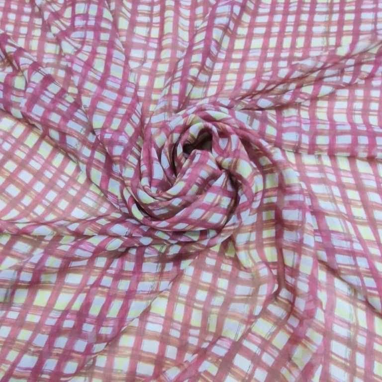 Candy Checks Print On Silk Chiffon S23-SCPS238
