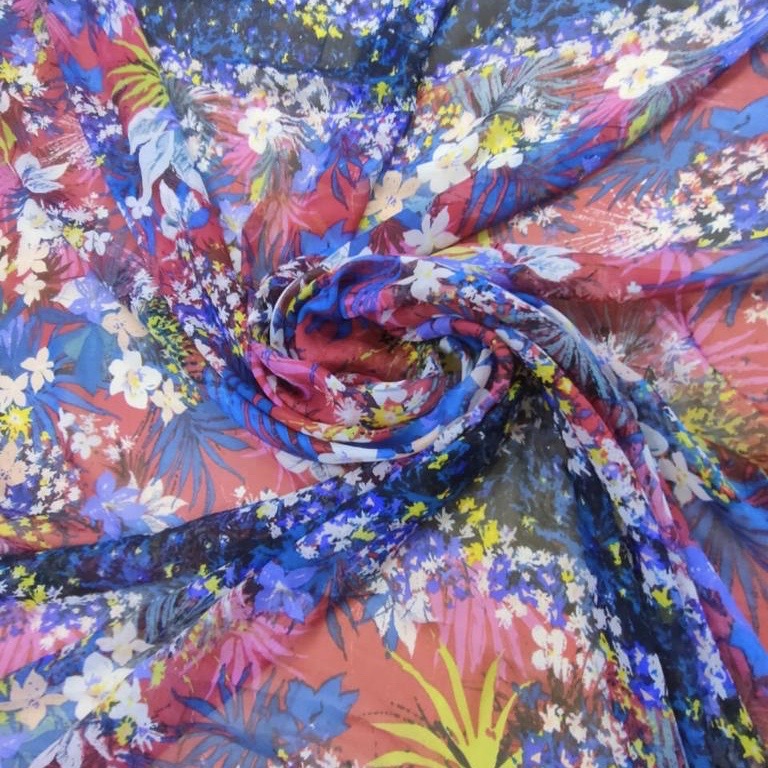 Summer Flower Garden Print On Silk Chiffon S23-SCPS263