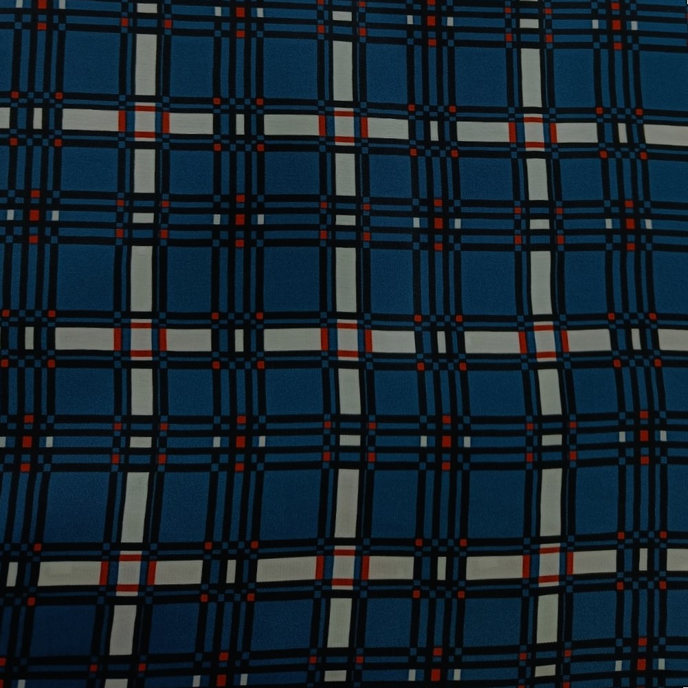 Blue Check Print On Twill Satin (SS24) TSPS04