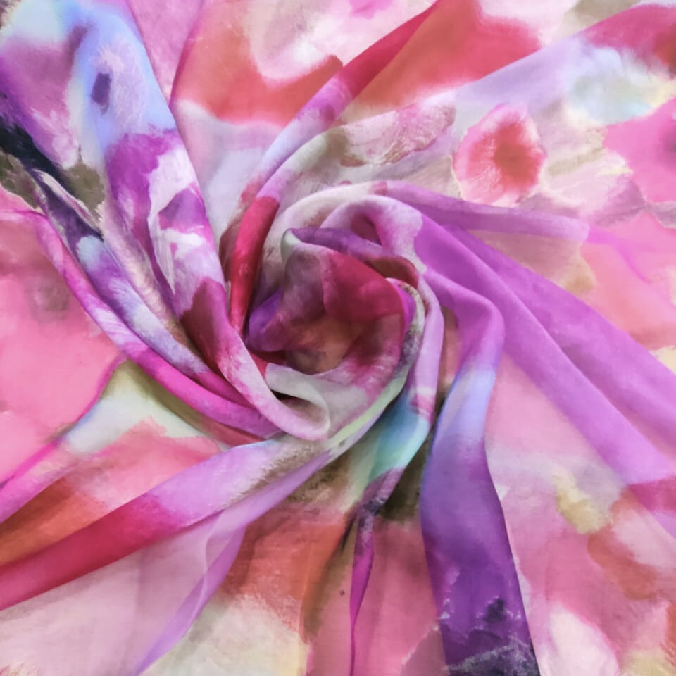 Subtle Floral Print On Silk Chiffon S23-SCPS262