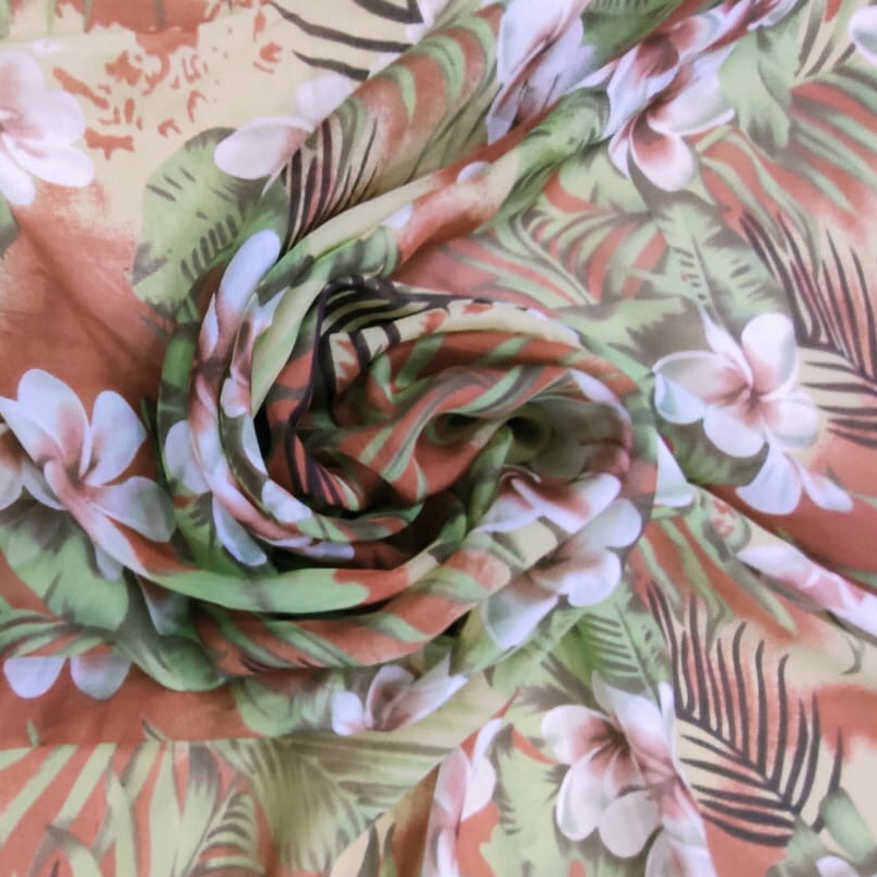 Plumeria Bloom Print On Silk Chiffon S23-SCPS11