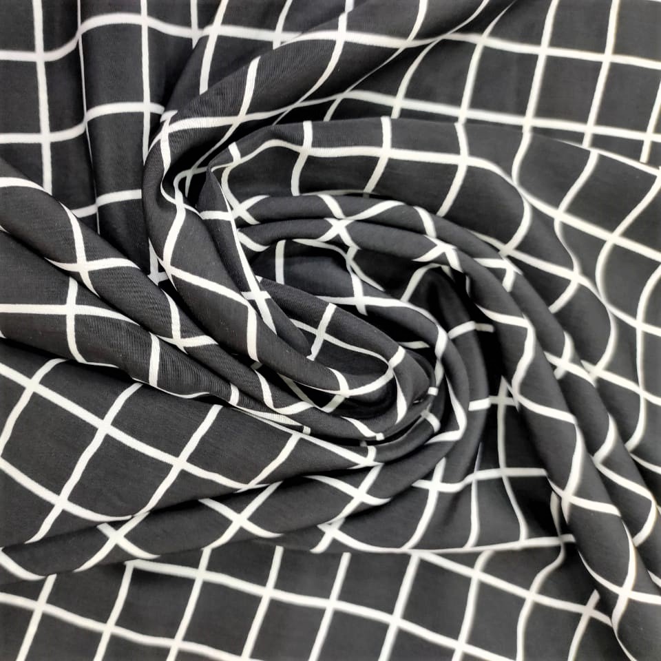 Black & White Checks Print On Sandwash Crepe S24 SCPS04