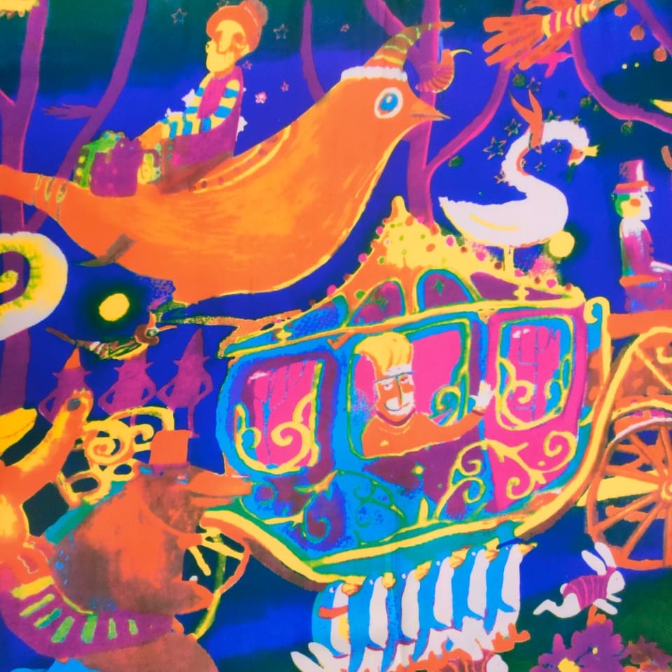 Black Base Birds Prints Print On Korean Satin S23-KSPS19