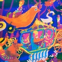 Black Base Birds Prints Print On Korean Satin S23-KSPS19