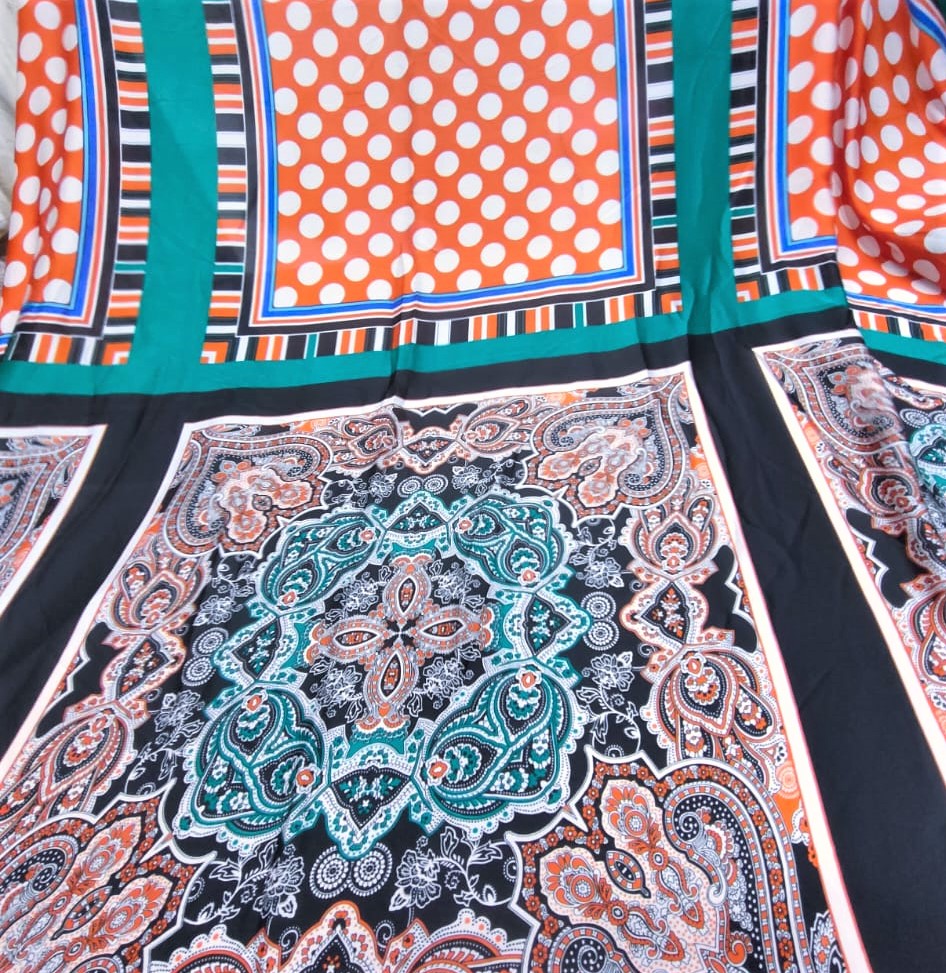 Orange Panel Print On Korean Satin S23 KSPS82