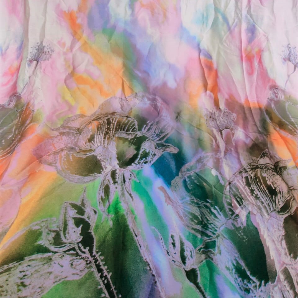 Rainbow Print On Korean Satin S23-KSPS93