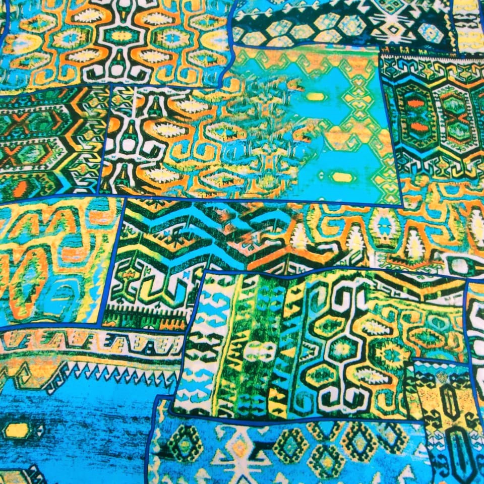 Blue Traditional Print On Korean Satin S23-KSPS25