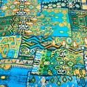 Blue Traditional Print On Korean Satin S23-KSPS25